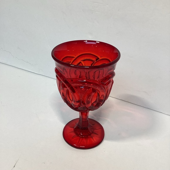 Rare Double Ring Ruby water Goblet Glass By LG Wright Vintage MCM 5” - Picture 3 of 8
